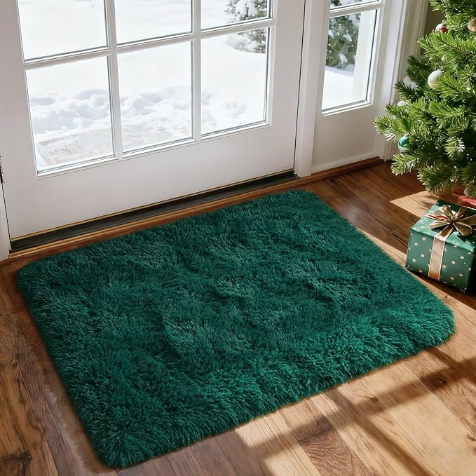 Merelax Fluffy Shaggy Area Rug, Deep Green 2x3 Small Rugs - Image 2