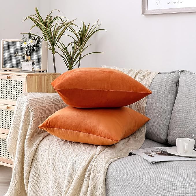 NiNi ALL Decorative Throw Pillow Covers Velvet 16x16 Inch Pack of 2 Orange - Image 3
