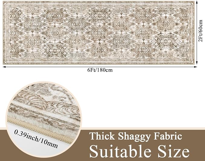 Vaukki Hallway Runner Rug, Vintage Shaggy Soft Laundry Rug Runner, Non Slip - Image 2