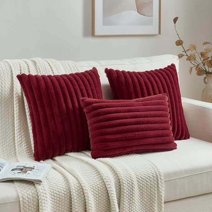 FUTEI Burgundy Decorative Throw Pillow Covers Set of 2, 12x20 Inch Soft Fluffy - Image 4