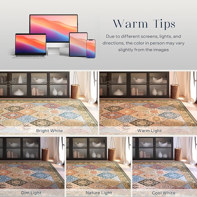 Phantoscope Washable Area Rug 6'x9' Non-Slip, Vintage Boho Rugs - Image 8