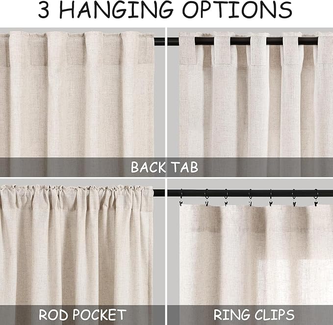 Nanspring Beige Farmhouse Curtains 30 Inch Length - Image 2