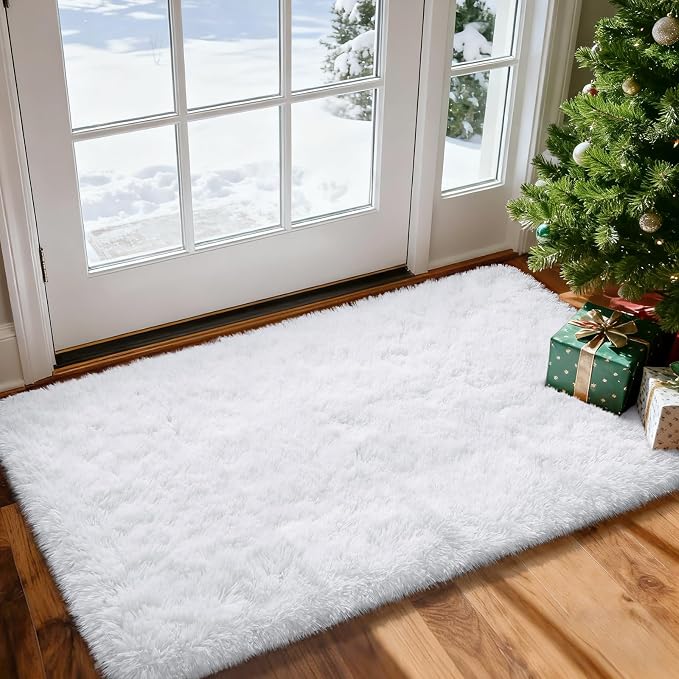 Merelax Fluffy Rug Shaggy Area Rug, Snow White 2x4 Small Rugs - Image 3
