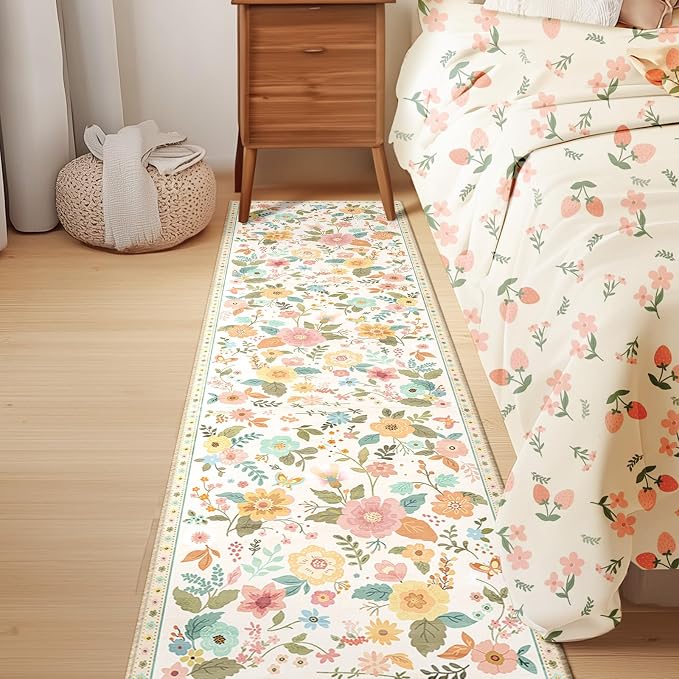 RELEANY Floral Nursery 2x8 Area Rugs Washable Print Boho Cute Carpet Non Slip - Image 9