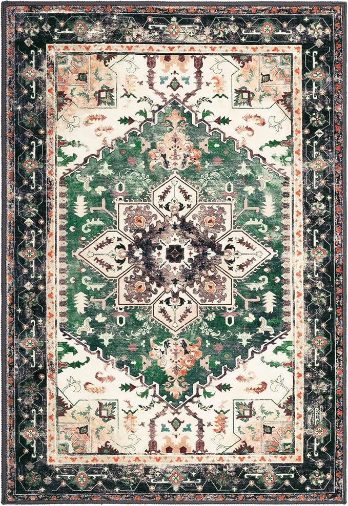 Yamaziot Washable Area Rug, 2x3 Small Entryway Rug Non-Slip Boho Vintage Rug - Image 2