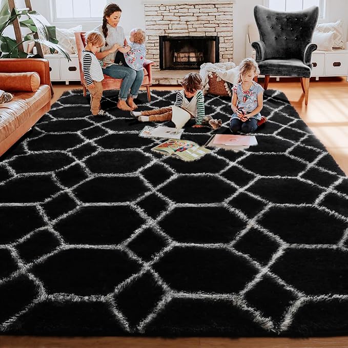 ONASAR 8x10 Area Rugs for Living Room, Fluffy Black and White Bedroom Rug - Image 6