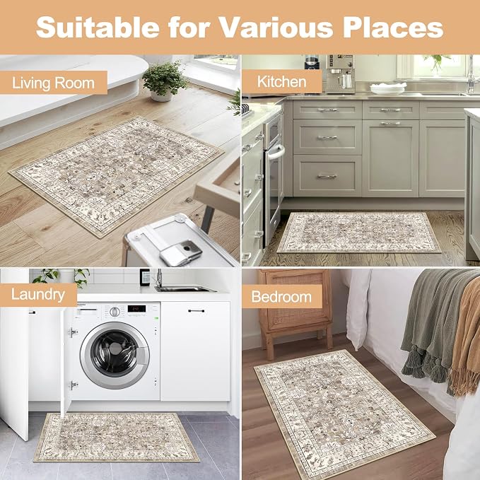 LOKHOM Washable Area Rug, 2x3 Non-Slip Hallway Rug Vintage Soft Small Kitchen - Image 8