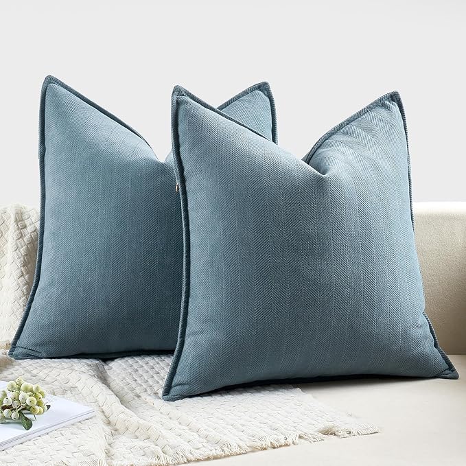 MIULEE Pack of 2 Dusty Blue Decorative Pillow Covers 18x18 Inch Soft Chenille - Image 6