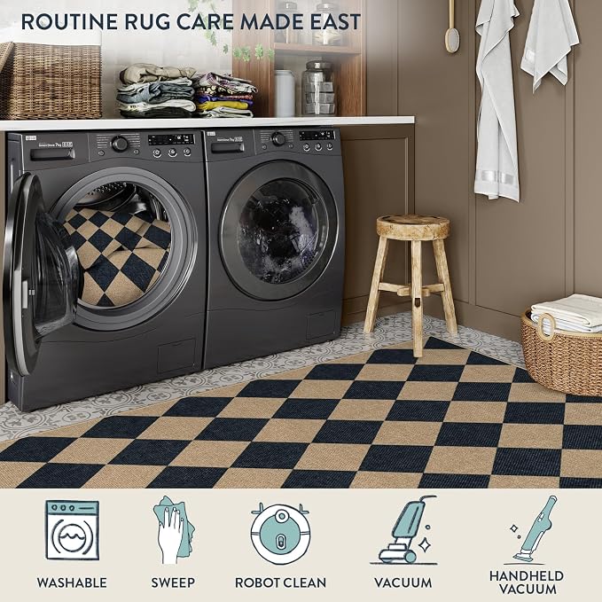 Lahome Colette Checkered Round Rugs 6ft, Washable Easy Jute Circle Patio Rug - Image 5