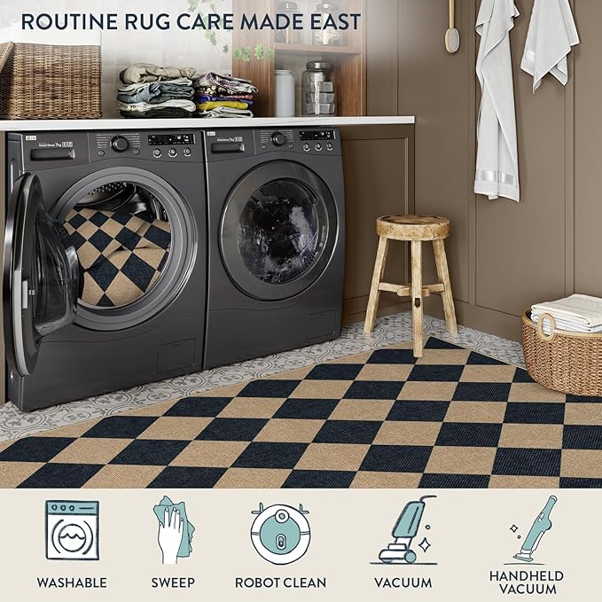 Lahome Colette Checkered Easy Jute 3x5 Outdoor Patio Rug, Washable Rugs - Image 5