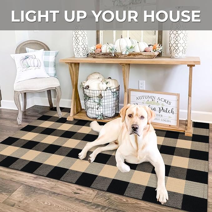 IOHOUZE Buffalo Plaid Checkered Rug 4x6 Ft Front Door Mats, Washable Area Rugs - Image 4