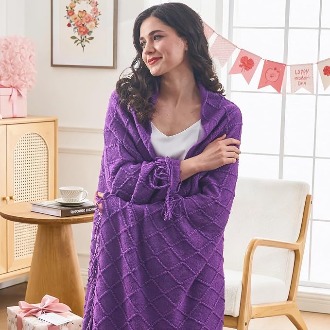 inhand Purple Knitted Throw Blanket - Image 3