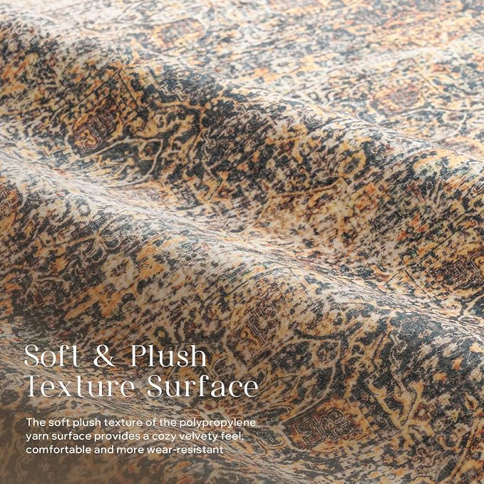 Phantoscope Washable Area Rug 6'x9' Non-Slip, Vintage Neutral Rugs - Image 3