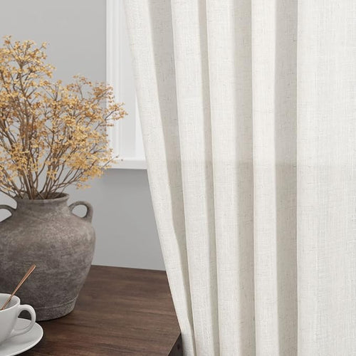 2 Panels Set Cream Linen Curtains 105 inches Long - Image 2