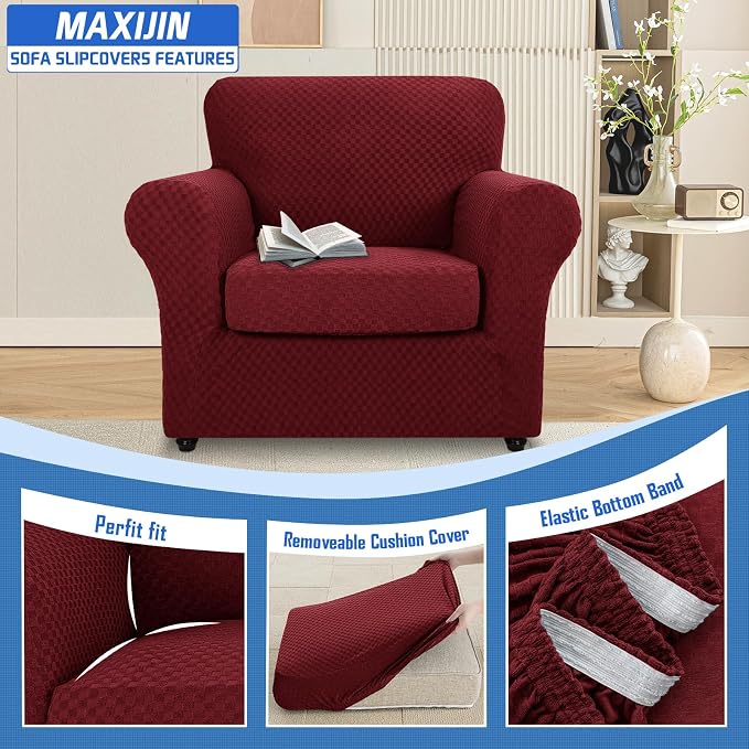 MAXIJIN 2 Piece Jacquard Chair Covers - Image 3