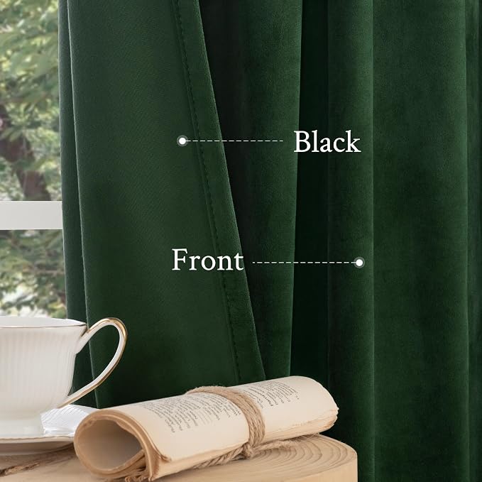 LAMIT Velvet 90 Inch Curtains for Living Room, Emerald Green Thermal Insulated - Image 5