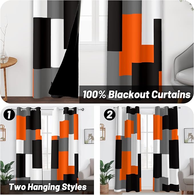 Tyrot Orange 100% Blackout Curtains - Image 2