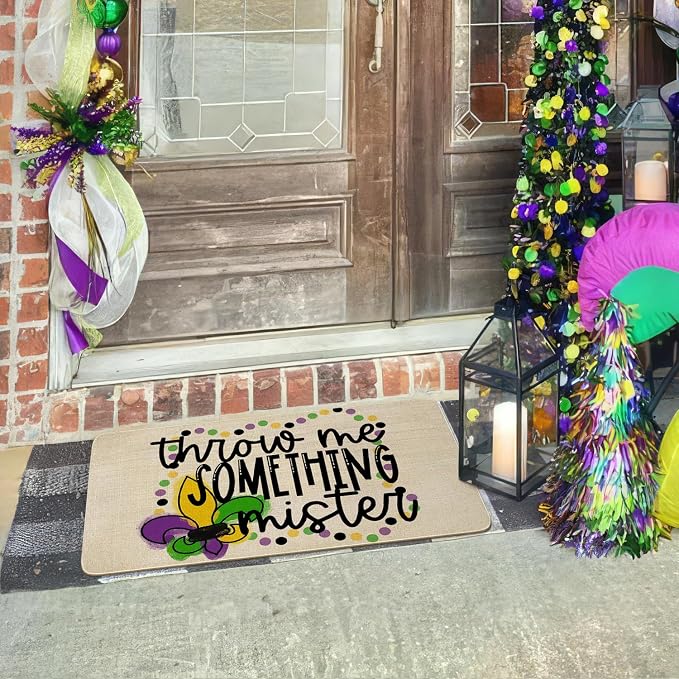 Mardi Gras Door Mat, Fleur De Lis Indoor Outdoor Non-Slip Doormat, Entryway - Image 6