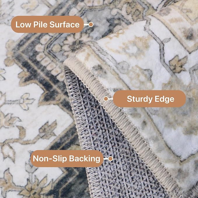 GENIMO 9x12 Area Rugs for Living Room, Non Slip Machine Washable Vintage Rugs - Image 5