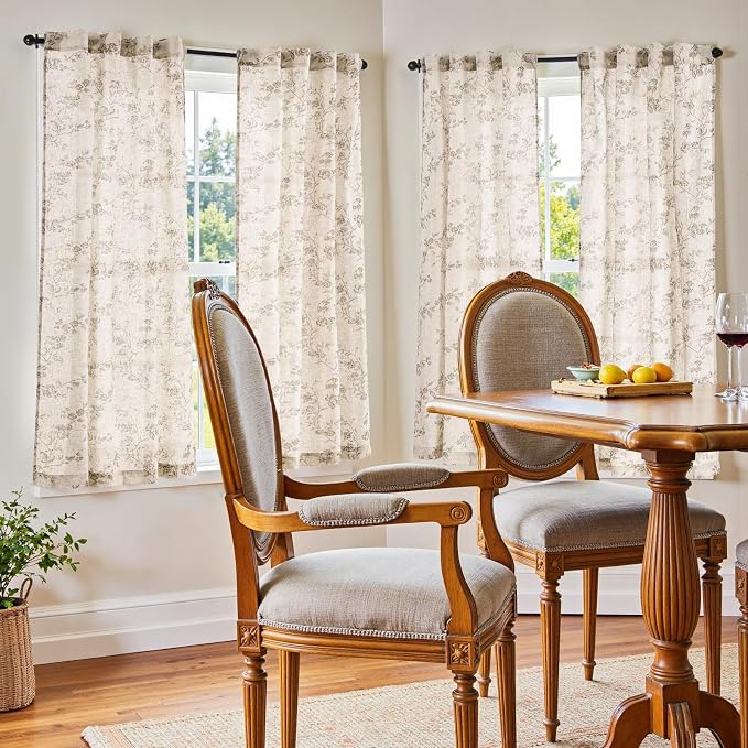jinchan Linen Floral Curtains 63 Inch Farmhouse Country Flower Drapes Rustic - Image 2