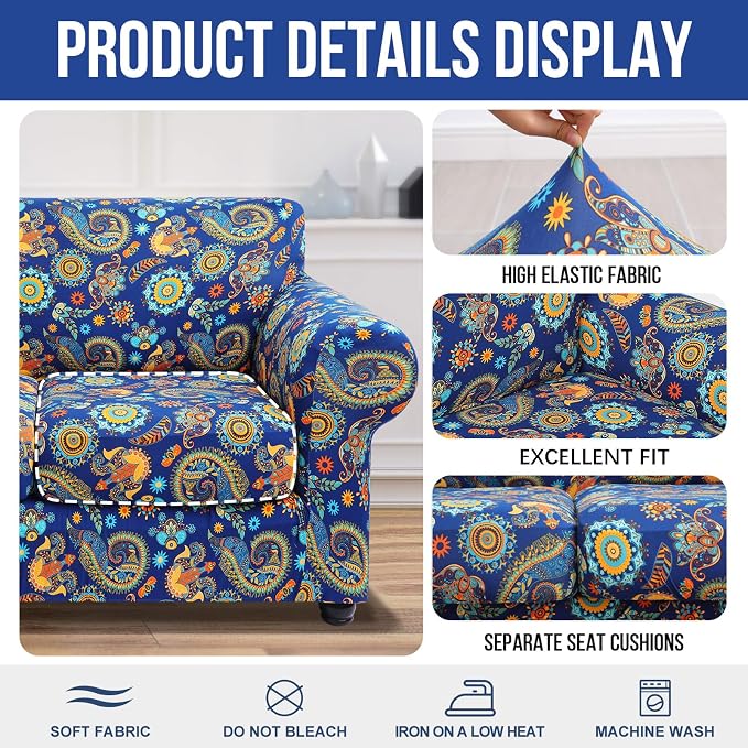 hyha Couch Cover, Floral Pattern, 4 Pieces, Sofa Slipcovers, - Image 4