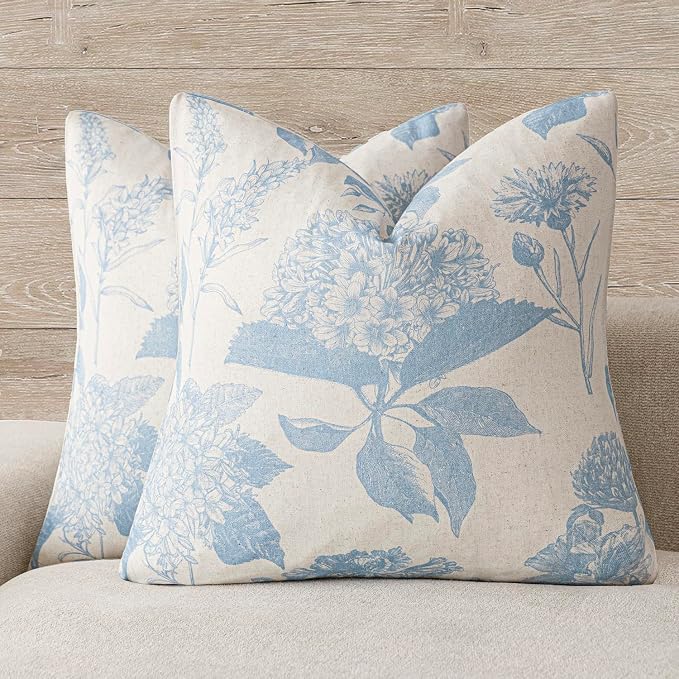 Foindtower Set of 2 Linen Floral Vintage Throw Pillow Covers Neutral Accent by Foindtower