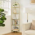 Homhedy 5-Tier Corner Shelf Stand, Metal Corner Bookshelf, Tempered Glass by Homhedy