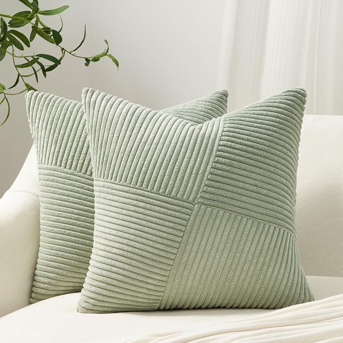 Topfinel Decorative SageGreen Throw Pillow Covers 22x22 Inch, Soft Corduroy by Topfinel