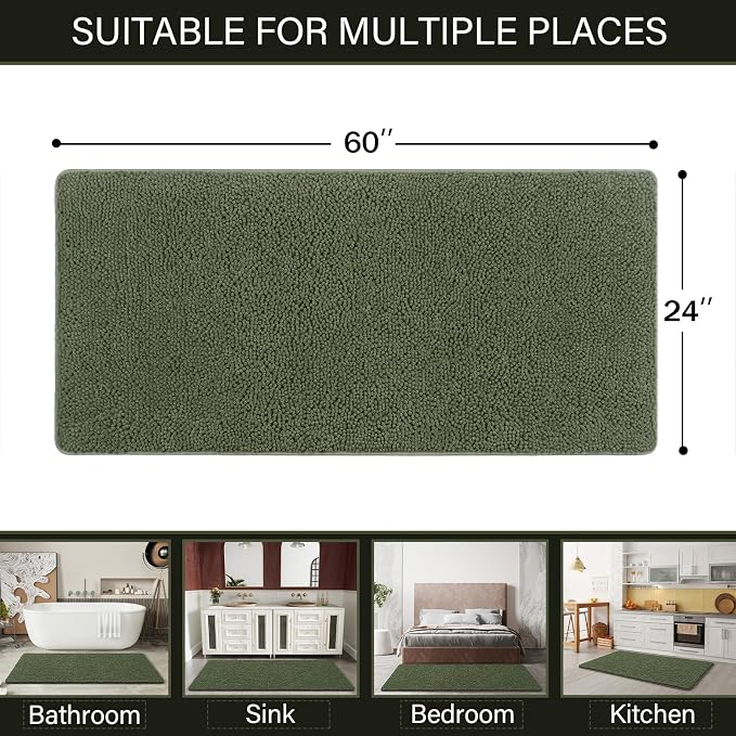 LOCHAS Luxury Bathroom Rug Shaggy Bath Mat 24 x 60 Inch, Washable Non Slip Bath - Image 2