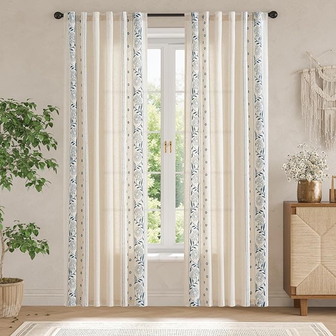 jinchan Winslow Linen Curtains for Bedroom 90 Inches Length Embroidered - Image 3