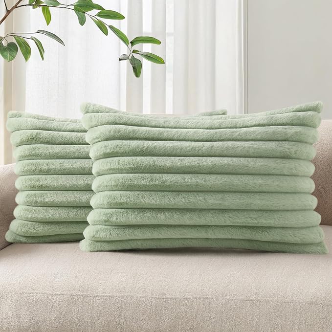 Pallene Faux Fur Plush Lumbar Spring Throw Pillow Covers 12x20 Set of 2 by PALLENE