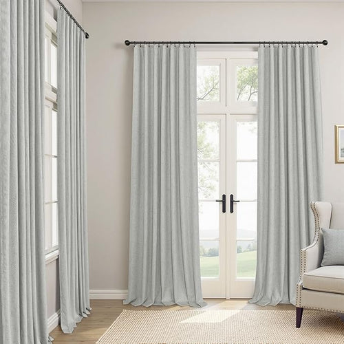 102 Inch Long Curtains Blackout Linen Cotton Textured Black Out Curtains Energy - Image 2