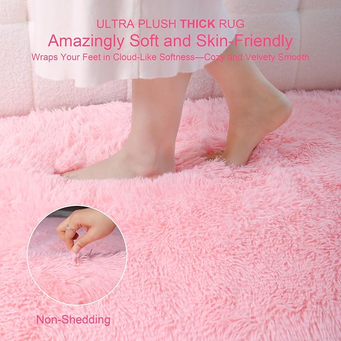 KICHOWUA Thick Area Rugs 6x9 Pink Fluffy Shag - Image 2