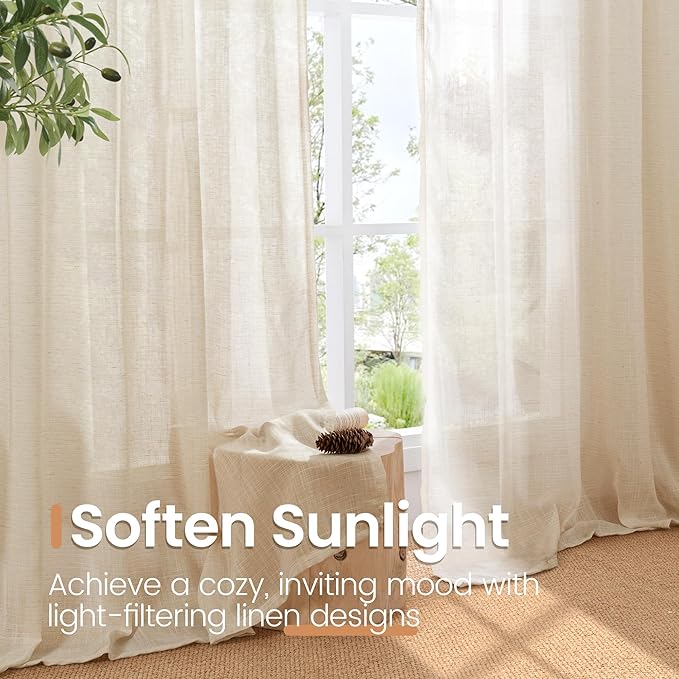 BGment 40 Inch Length Burlap Linen Curtains - Image 4