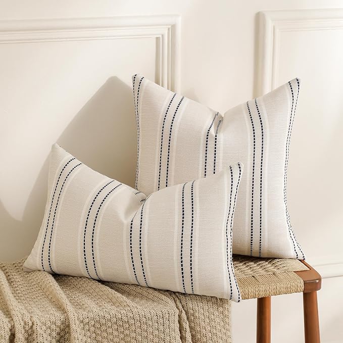 Hckot Navy Blue Throw Pillow Covers 24x24 Set of 2 Striped Pillow Covers - Image 4