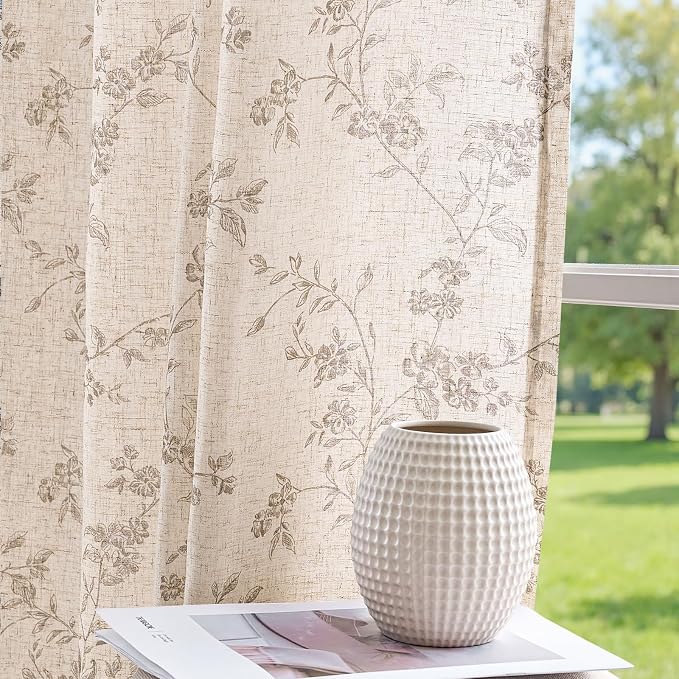 jinchan Linen Floral Curtains 63 Inch Farmhouse Country Flower Drapes Rustic - Image 7