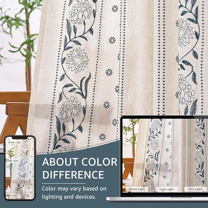 jinchan Winslow Linen Curtains for Bedroom 108 Inches Length Embroidered - Image 7