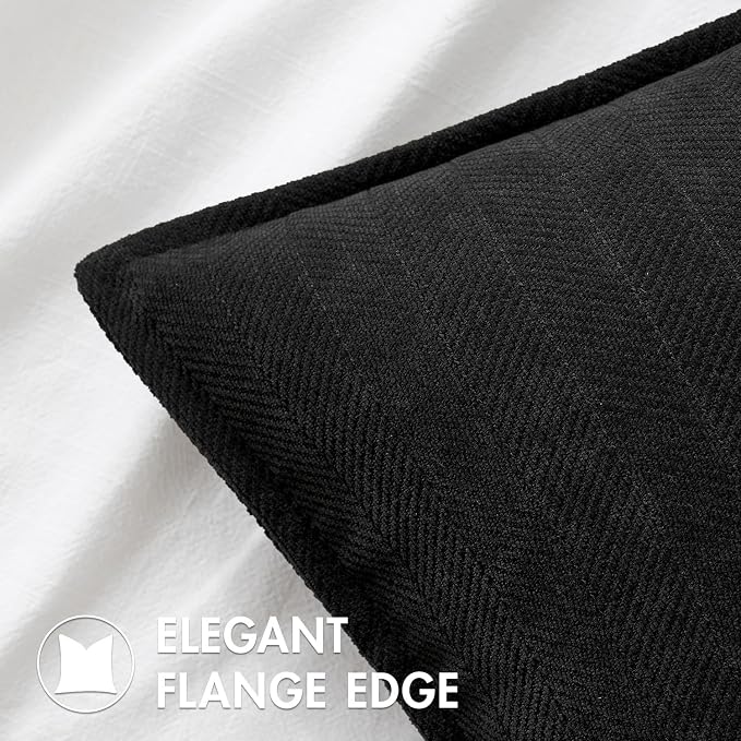 MIULEE Pack of 2 Black Decorative Pillow Covers 22x22 Inch Soft Chenille - Image 2