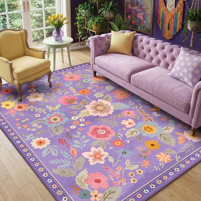 RELEANY Floral Nursery 3x5 Area Rugs Washable Print Boho Cute Carpet Non Slip - Image 2