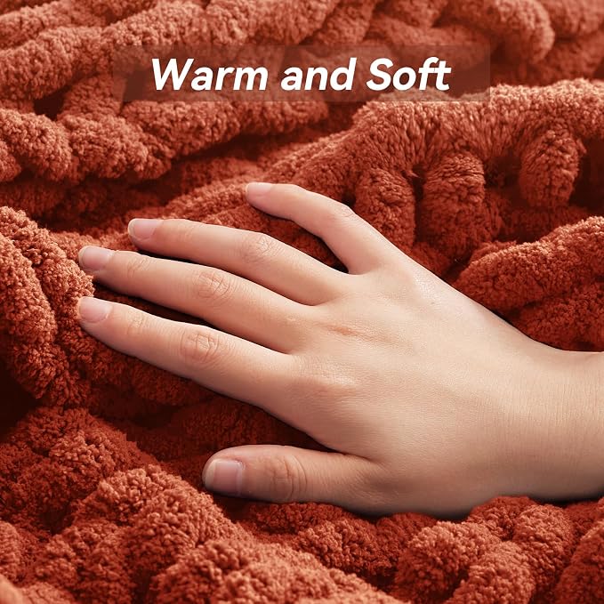 Negwoo Chunky Knit Throw Blanket, Handmade Orange Crochet Big Thick Blanket - Image 7