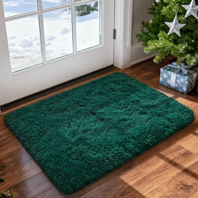 Merelax Fluffy Shaggy Area Rug, Deep Green 2x3 Small Rugs - Image 7