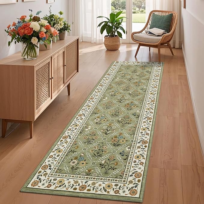 Washable Kitchen Runner 2x6 Non-Slip Floral Carpet Runner - Image 2