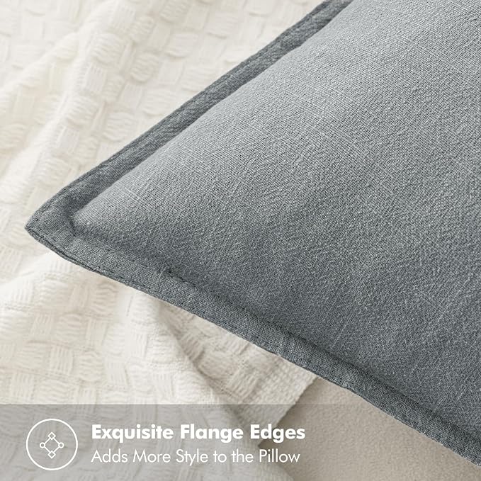 MIULEE Decorative Linen Pillow Covers 16x16 Inch Gray ​Boho Farmhouse​ ​Neutral - Image 2