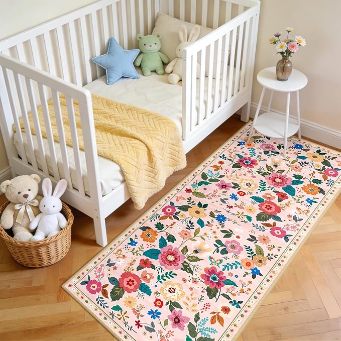 RELEANY Floral Nursery 2x5 Area Rugs Washable Print Boho Cute Carpet Non Slip - Image 2