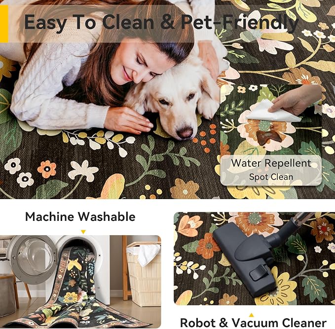RELEANY Floral Nursery 2x3 Area Rugs Washable Print Boho Cute Carpet Non Slip - Image 6