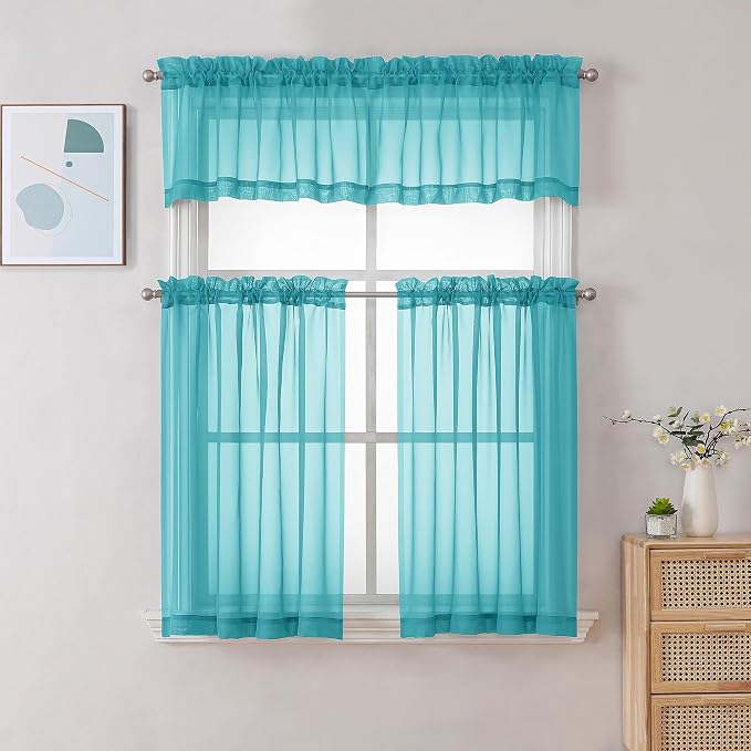 Gwine Turquoise Valances for Windows, Small Light Filtering Rod Pocket Cafe - Image 2