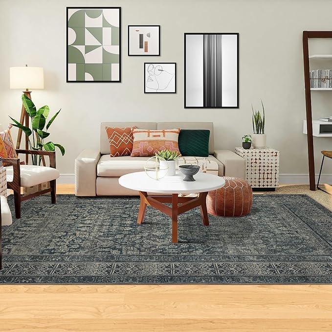 Area Rug 6×9, Large Vintage Boho Rug, Ultra-Soft Low Pile, Non Slip, Stain by DomitapisRug