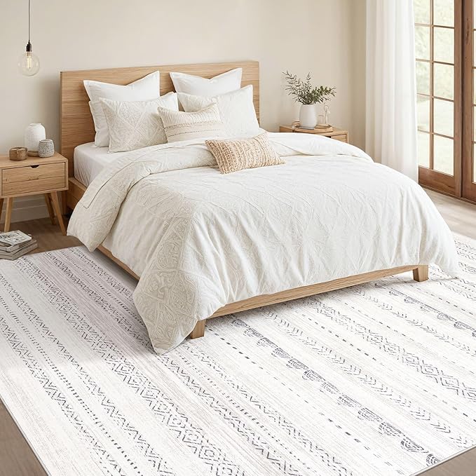 Nakagishi 5x8 Area Rug Living Room: Washable Boho Large Neutral Soft Farmhouse - Image 5