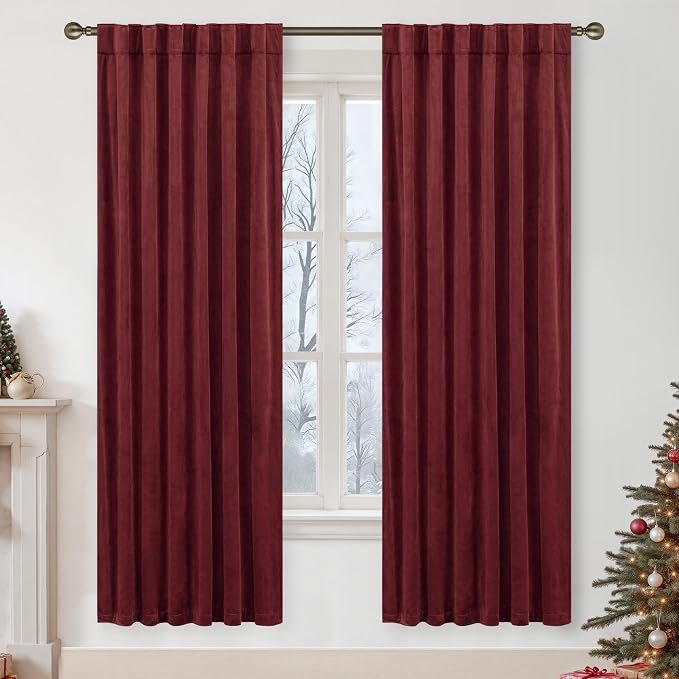 LAMIT Burgundy Red Velvet Curtains 78 Inch by LAMIT