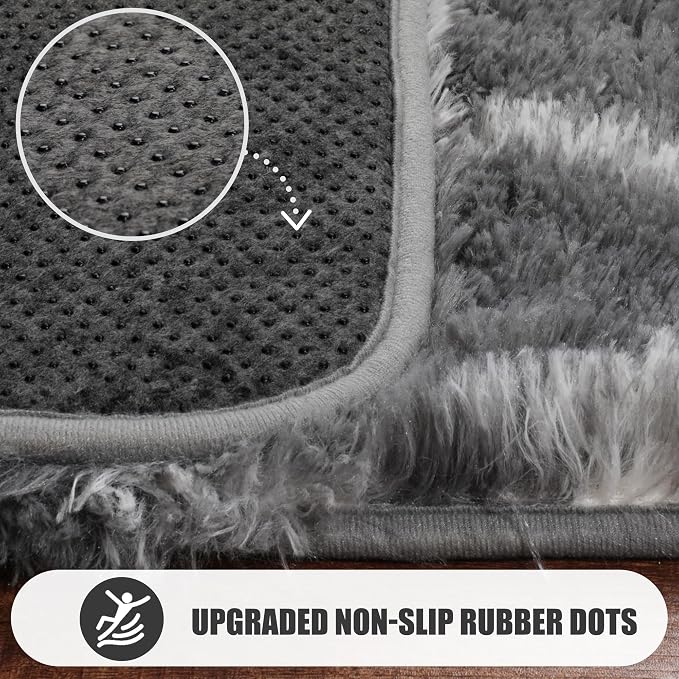 ONASAR 5x7 Area Rugs for Living Room Bedroom, Fluffy Grey and White Faux Fur - Image 7